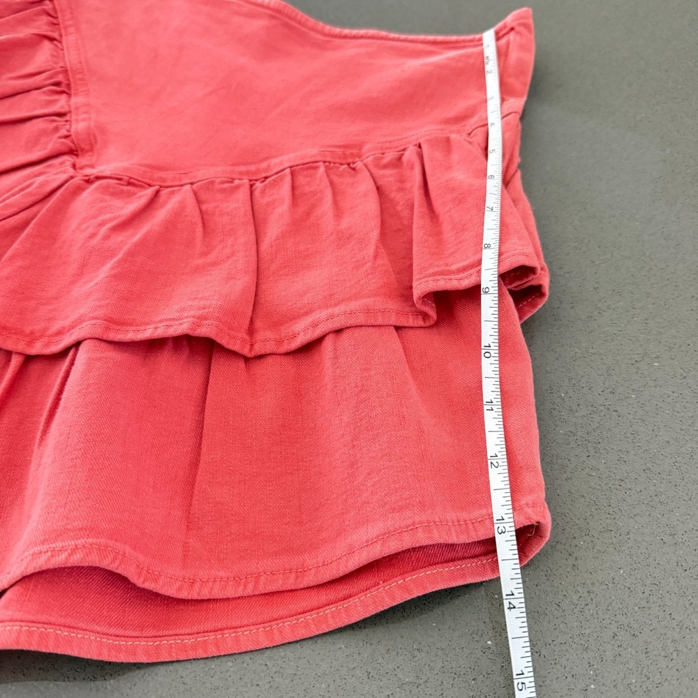 Mother The Ruffle Mini Skirt Size 27 (4) Hot Coral Denim Boho Coastal Cowgirl - Picture 10 of 13